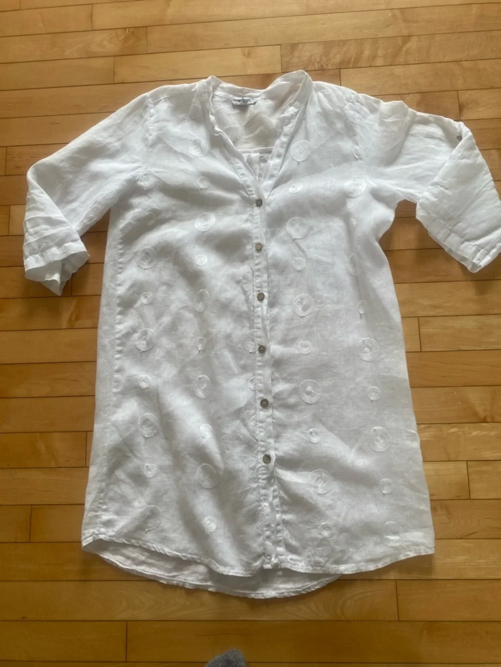LINEN ROSEMARINE Made in Italy long White 3/4 Length sleeve Blouse Size Small - Picture 13 of 13
